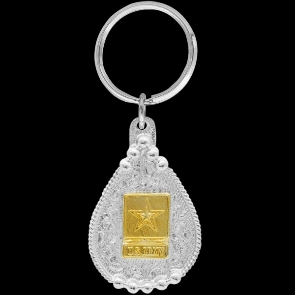 Show your allegiance with our Gold Army Keychain. Meticulously crafted, it's a symbol of honor and dedication to those in service. Order now!